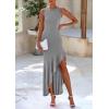 imagePRETTYGARDEN Womens Summer Bodycon Maxi Dress 2025 Sleeveless Ruffle Mermaid Cocktail Wedding Guest Formal Long DressesGrey