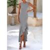 imagePRETTYGARDEN Womens Summer Bodycon Maxi Dress 2025 Sleeveless Ruffle Mermaid Cocktail Wedding Guest Formal Long DressesGrey