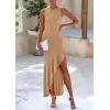 imagePRETTYGARDEN Womens Summer Bodycon Maxi Dress 2025 Sleeveless Ruffle Mermaid Cocktail Wedding Guest Formal Long DressesKhaki