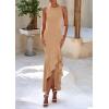 imagePRETTYGARDEN Womens Summer Bodycon Maxi Dress 2025 Sleeveless Ruffle Mermaid Cocktail Wedding Guest Formal Long DressesKhaki