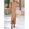 imagePRETTYGARDEN Womens Summer Bodycon Maxi Dress 2025 Sleeveless Ruffle Mermaid Cocktail Wedding Guest Formal Long DressesKhaki