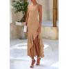 imagePRETTYGARDEN Womens Summer Bodycon Maxi Dress 2025 Sleeveless Ruffle Mermaid Cocktail Wedding Guest Formal Long DressesKhaki
