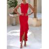 imagePRETTYGARDEN Womens Summer Bodycon Maxi Dress 2025 Sleeveless Ruffle Mermaid Cocktail Wedding Guest Formal Long DressesRed
