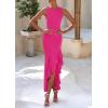imagePRETTYGARDEN Womens Summer Bodycon Maxi Dress 2025 Sleeveless Ruffle Mermaid Cocktail Wedding Guest Formal Long DressesRose Red
