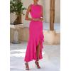 imagePRETTYGARDEN Womens Summer Bodycon Maxi Dress 2025 Sleeveless Ruffle Mermaid Cocktail Wedding Guest Formal Long DressesRose Red
