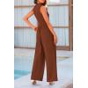 imagePRETTYGARDEN Womens Summer Jumpsuits Dressy Casual One Piece Outfits Sleeveless Mock Neck Wide Leg Pants Rompers with PocketsBrown