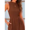 imagePRETTYGARDEN Womens Summer Jumpsuits Dressy Casual One Piece Outfits Sleeveless Mock Neck Wide Leg Pants Rompers with PocketsBrown