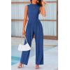 imagePRETTYGARDEN Womens Summer Jumpsuits Dressy Casual One Piece Outfits Sleeveless Mock Neck Wide Leg Pants Rompers with PocketsDark Blue
