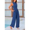 imagePRETTYGARDEN Womens Summer Jumpsuits Dressy Casual One Piece Outfits Sleeveless Mock Neck Wide Leg Pants Rompers with PocketsDark Blue