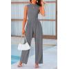 imagePRETTYGARDEN Womens Summer Jumpsuits Dressy Casual One Piece Outfits Sleeveless Mock Neck Wide Leg Pants Rompers with PocketsGrey