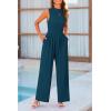 imagePRETTYGARDEN Womens Summer Jumpsuits Dressy Casual One Piece Outfits Sleeveless Mock Neck Wide Leg Pants Rompers with PocketsLake Blue