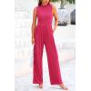 imagePRETTYGARDEN Womens Summer Jumpsuits Dressy Casual One Piece Outfits Sleeveless Mock Neck Wide Leg Pants Rompers with PocketsRose Red