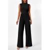 imagePRETTYGARDEN Womens Summer Jumpsuits Dressy Casual One Piece Outfits Sleeveless Mock Neck Wide Leg Pants Rompers with PocketsStyle2black