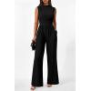 imagePRETTYGARDEN Womens Summer Jumpsuits Dressy Casual One Piece Outfits Sleeveless Mock Neck Wide Leg Pants Rompers with PocketsStyle2black