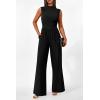 imagePRETTYGARDEN Womens Summer Jumpsuits Dressy Casual One Piece Outfits Sleeveless Mock Neck Wide Leg Pants Rompers with PocketsStyle2black