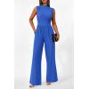 imagePRETTYGARDEN Womens Summer Jumpsuits Dressy Casual One Piece Outfits Sleeveless Mock Neck Wide Leg Pants Rompers with PocketsStyle2blue