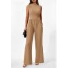imagePRETTYGARDEN Womens Summer Jumpsuits Dressy Casual One Piece Outfits Sleeveless Mock Neck Wide Leg Pants Rompers with PocketsStyle2camel