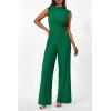 imagePRETTYGARDEN Womens Summer Jumpsuits Dressy Casual One Piece Outfits Sleeveless Mock Neck Wide Leg Pants Rompers with PocketsStyle2green