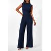 imagePRETTYGARDEN Womens Summer Jumpsuits Dressy Casual One Piece Outfits Sleeveless Mock Neck Wide Leg Pants Rompers with PocketsStyle2navy