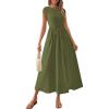imagePRETTYGARDEN Womens 2025 Summer Casual Long Dresses Cap Sleeve Patchwork A Line Flowy Modest Elegant Homecoming Maxi DressArmy Green