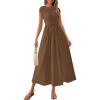 imagePRETTYGARDEN Womens 2025 Summer Casual Long Dresses Cap Sleeve Patchwork A Line Flowy Modest Elegant Homecoming Maxi DressDark Coffee