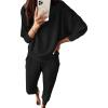 imagePRETTYGARDEN Womens Spring Fall Fashion Outfits 2 Piece Sweatsuit Long Sleeve Pullover Long Pants Ribbed Matching Lounge SetBlack