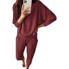 imagePRETTYGARDEN Womens Spring Fall Fashion Outfits 2 Piece Sweatsuit Long Sleeve Pullover Long Pants Ribbed Matching Lounge SetBrown Red