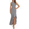 imagePRETTYGARDEN Womens Summer Bodycon Maxi Dress 2025 Sleeveless Ruffle Mermaid Cocktail Wedding Guest Formal Long DressesGrey
