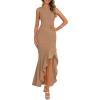 imagePRETTYGARDEN Womens Summer Bodycon Maxi Dress 2025 Sleeveless Ruffle Mermaid Cocktail Wedding Guest Formal Long DressesKhaki