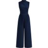 imagePRETTYGARDEN Womens Summer Jumpsuits Dressy Casual One Piece Outfits Sleeveless Mock Neck Wide Leg Pants Rompers with PocketsStyle2navy