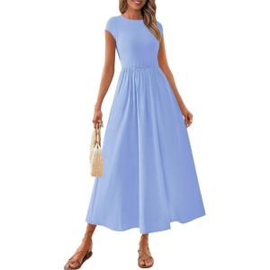 imagePRETTYGARDEN Womens 2025 Summer Casual Long Dresses Cap Sleeve Patchwork A Line Flowy Modest Elegant Homecoming Maxi DressLight Blue