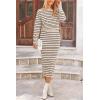 imagePRETTYGARDEN Womens 2 Piece Striped Sweater Set Casual Fall Long Sleeve Knit Pullover Midi Skirts Matching Travel OutfitsApricot Stripe