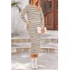 imagePRETTYGARDEN Womens 2 Piece Striped Sweater Set Casual Fall Long Sleeve Knit Pullover Midi Skirts Matching Travel OutfitsApricot Stripe