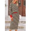 imagePRETTYGARDEN Womens 2 Piece Striped Sweater Set Casual Fall Long Sleeve Knit Pullover Midi Skirts Matching Travel OutfitsBeige Black Stripe