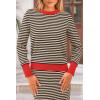 imagePRETTYGARDEN Womens 2 Piece Striped Sweater Set Casual Fall Long Sleeve Knit Pullover Midi Skirts Matching Travel OutfitsBeige Black Stripe
