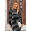imagePRETTYGARDEN Womens 2 Piece Striped Sweater Set Casual Fall Long Sleeve Knit Pullover Midi Skirts Matching Travel OutfitsBlack Stripe