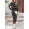 imagePRETTYGARDEN Womens 2 Piece Striped Sweater Set Casual Fall Long Sleeve Knit Pullover Midi Skirts Matching Travel OutfitsBlack Stripe