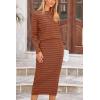 imagePRETTYGARDEN Womens 2 Piece Striped Sweater Set Casual Fall Long Sleeve Knit Pullover Midi Skirts Matching Travel OutfitsBrick Red Stripe
