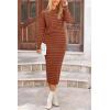 imagePRETTYGARDEN Womens 2 Piece Striped Sweater Set Casual Fall Long Sleeve Knit Pullover Midi Skirts Matching Travel OutfitsBrick Red Stripe
