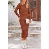 imagePRETTYGARDEN Womens 2 Piece Striped Sweater Set Casual Fall Long Sleeve Knit Pullover Midi Skirts Matching Travel OutfitsBrick Red Stripe