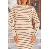 imagePRETTYGARDEN Womens 2 Piece Striped Sweater Set Casual Fall Long Sleeve Knit Pullover Midi Skirts Matching Travel OutfitsCaramel Stripe