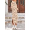 imagePRETTYGARDEN Womens 2 Piece Striped Sweater Set Casual Fall Long Sleeve Knit Pullover Midi Skirts Matching Travel OutfitsCaramel Stripe