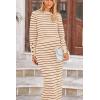 imagePRETTYGARDEN Womens 2 Piece Striped Sweater Set Casual Fall Long Sleeve Knit Pullover Midi Skirts Matching Travel OutfitsCaramel Stripe