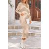 imagePRETTYGARDEN Womens 2 Piece Striped Sweater Set Casual Fall Long Sleeve Knit Pullover Midi Skirts Matching Travel OutfitsCaramel Stripe