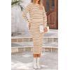 imagePRETTYGARDEN Womens 2 Piece Striped Sweater Set Casual Fall Long Sleeve Knit Pullover Midi Skirts Matching Travel OutfitsCaramel Stripe