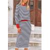 imagePRETTYGARDEN Womens 2 Piece Striped Sweater Set Casual Fall Long Sleeve Knit Pullover Midi Skirts Matching Travel OutfitsDark Blue Stripe
