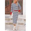 imagePRETTYGARDEN Womens 2 Piece Striped Sweater Set Casual Fall Long Sleeve Knit Pullover Midi Skirts Matching Travel OutfitsDark Blue Stripe