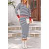 imagePRETTYGARDEN Womens 2 Piece Striped Sweater Set Casual Fall Long Sleeve Knit Pullover Midi Skirts Matching Travel OutfitsDark Blue Stripe