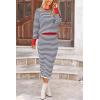 imagePRETTYGARDEN Womens 2 Piece Striped Sweater Set Casual Fall Long Sleeve Knit Pullover Midi Skirts Matching Travel OutfitsDark Blue Stripe