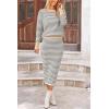 imagePRETTYGARDEN Womens 2 Piece Striped Sweater Set Casual Fall Long Sleeve Knit Pullover Midi Skirts Matching Travel OutfitsGrey Stripe